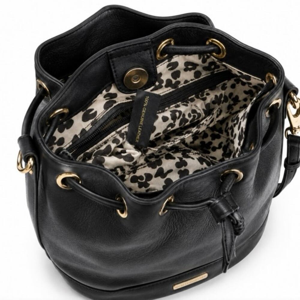 Rebecca Minkoff Mini Bucket Bag Black Genuine Leather Crossbody Purse - Picture 3 of 6